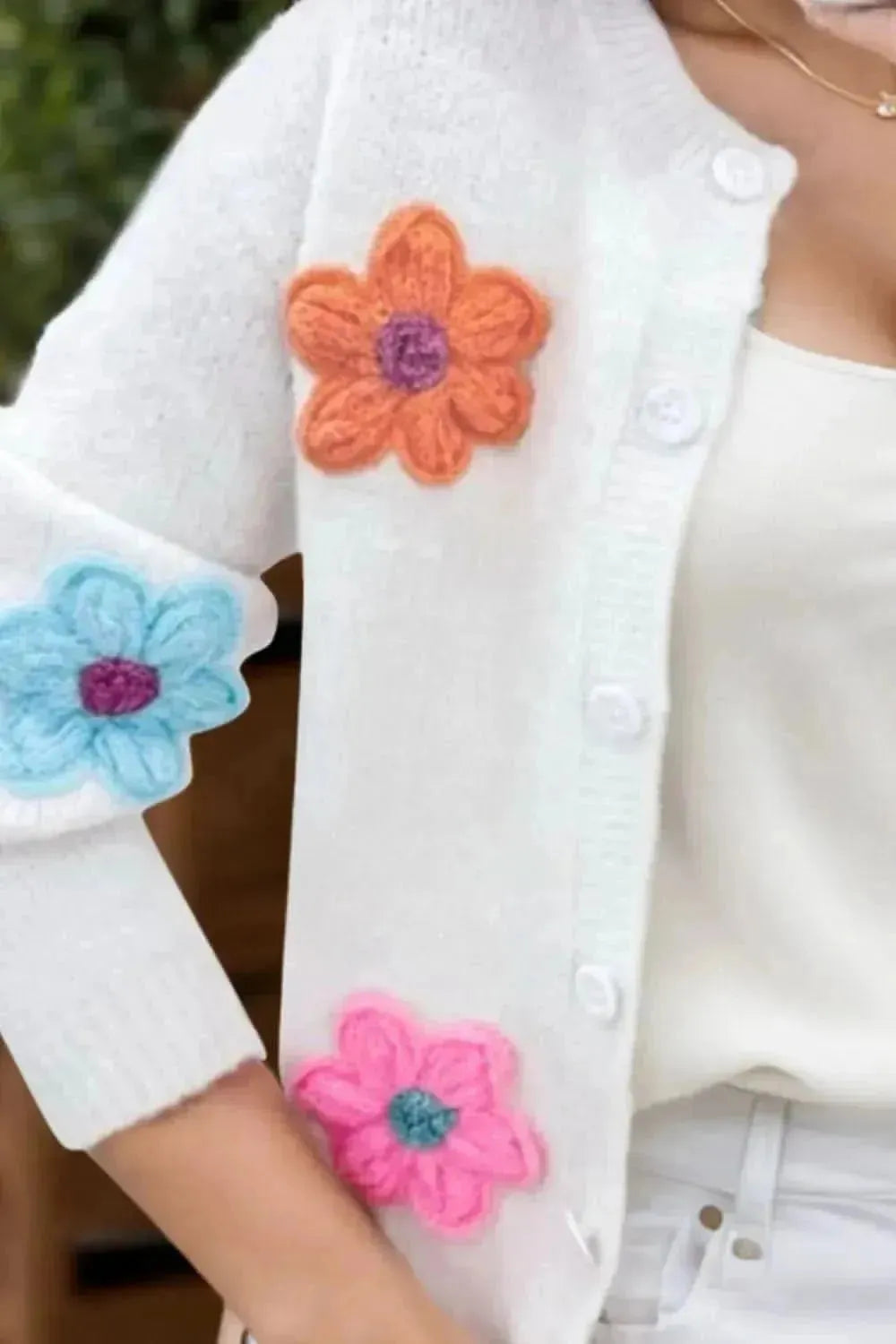 Flower Dropped Shoulder Long Sleeve Cardigan - Bad Moms Club