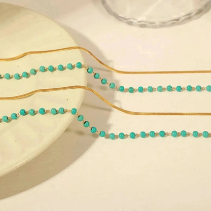 Turquoise Titanium Steel Double-Layered Necklace - Bad Moms Club