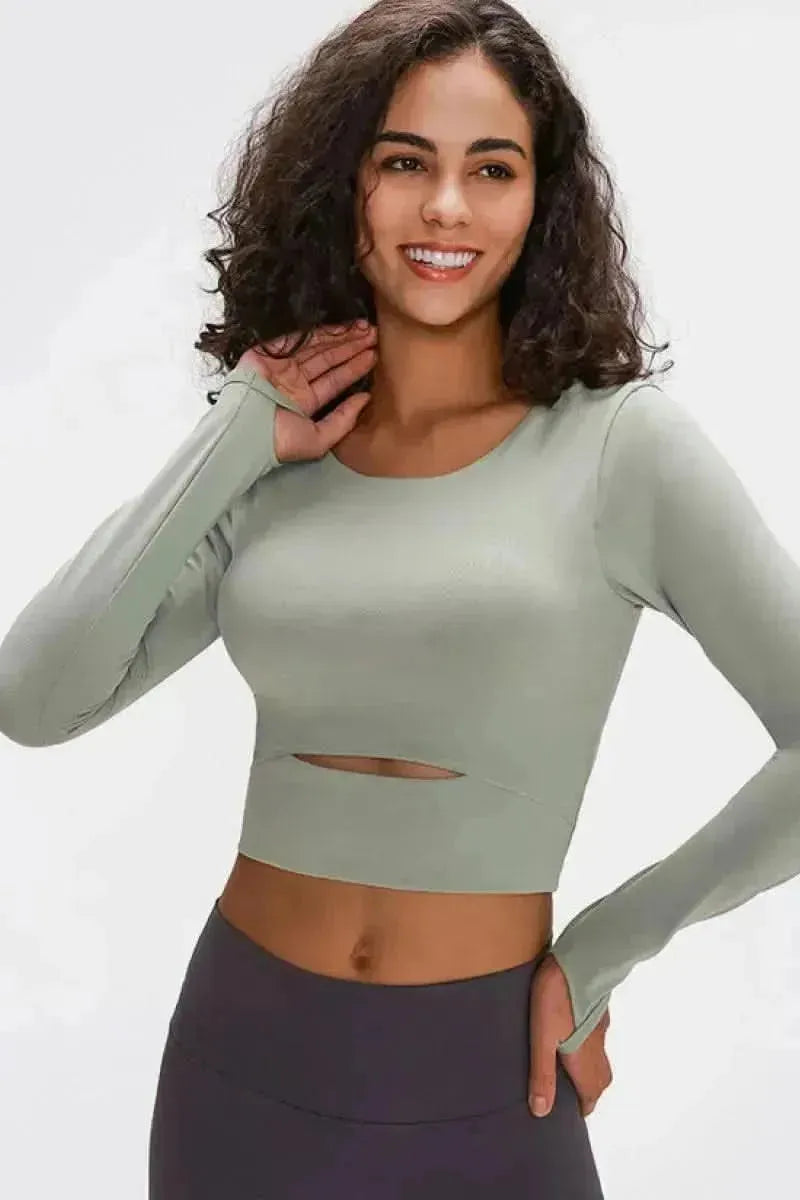 Long Sleeve Cropped Top With Sports Strap - Bad Moms Club