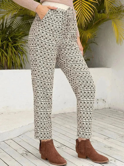 Ivy Lane Tied Printed Pants with Pockets - Bad Moms Club