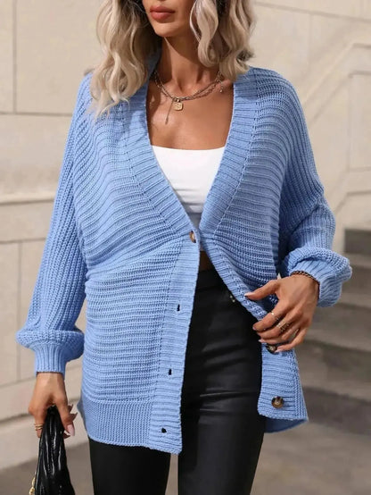 Button Down Horizontal-Ribbing Longline Cardigan - Bad Moms Club