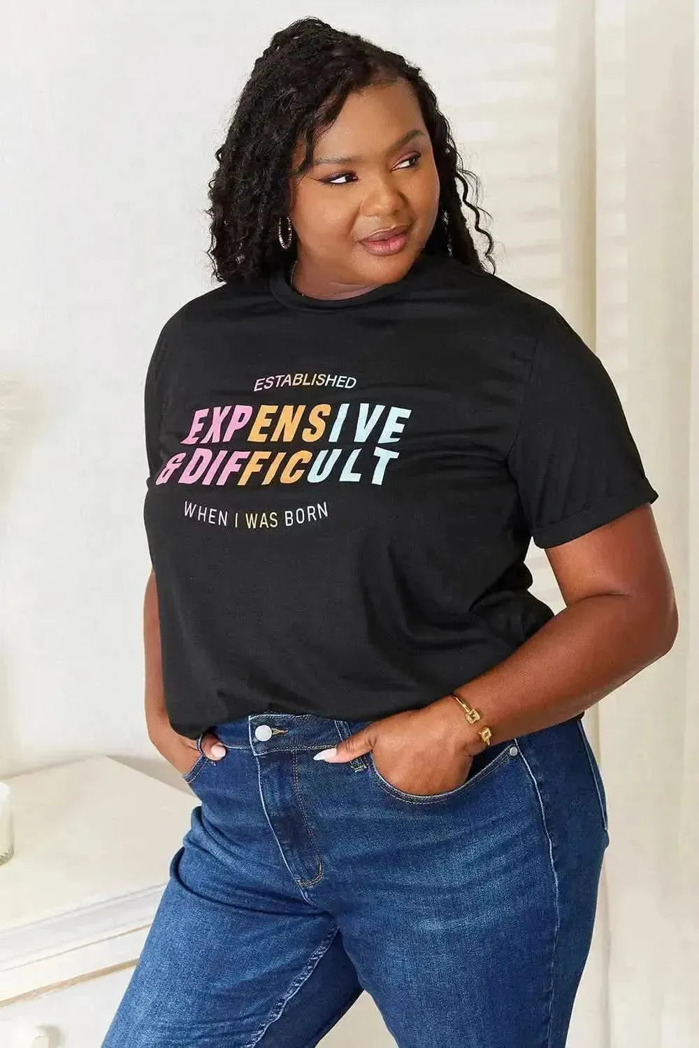 Simply Love Slogan Graphic Cuffed Sleeve T-Shirt - Bad Moms Club