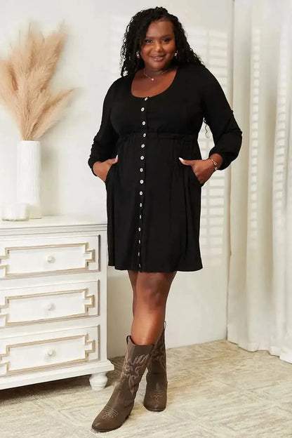 Double Take Scoop Neck Empire Waist Long Sleeve Magic Dress - Bad Moms Club