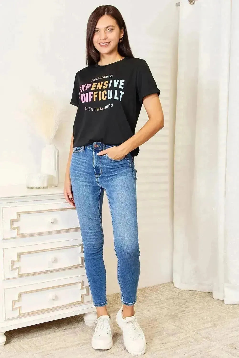 Simply Love Slogan Graphic Cuffed Sleeve T-Shirt - Bad Moms Club