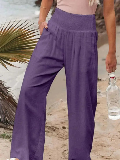 Full Size Smocked Waist Wide Leg Pants - Bad Moms Club