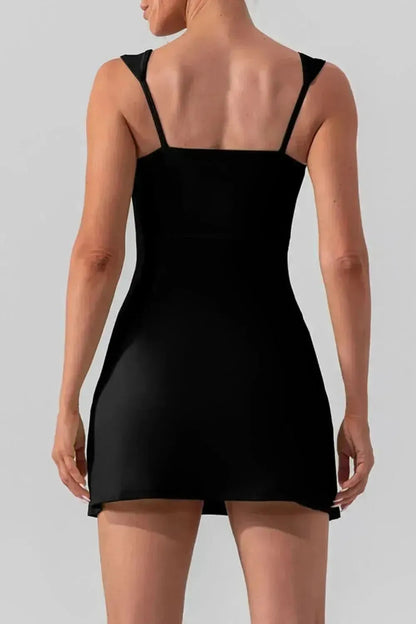 Square Neck Sleeveless Slit Mini Active Dress - Bad Moms Club
