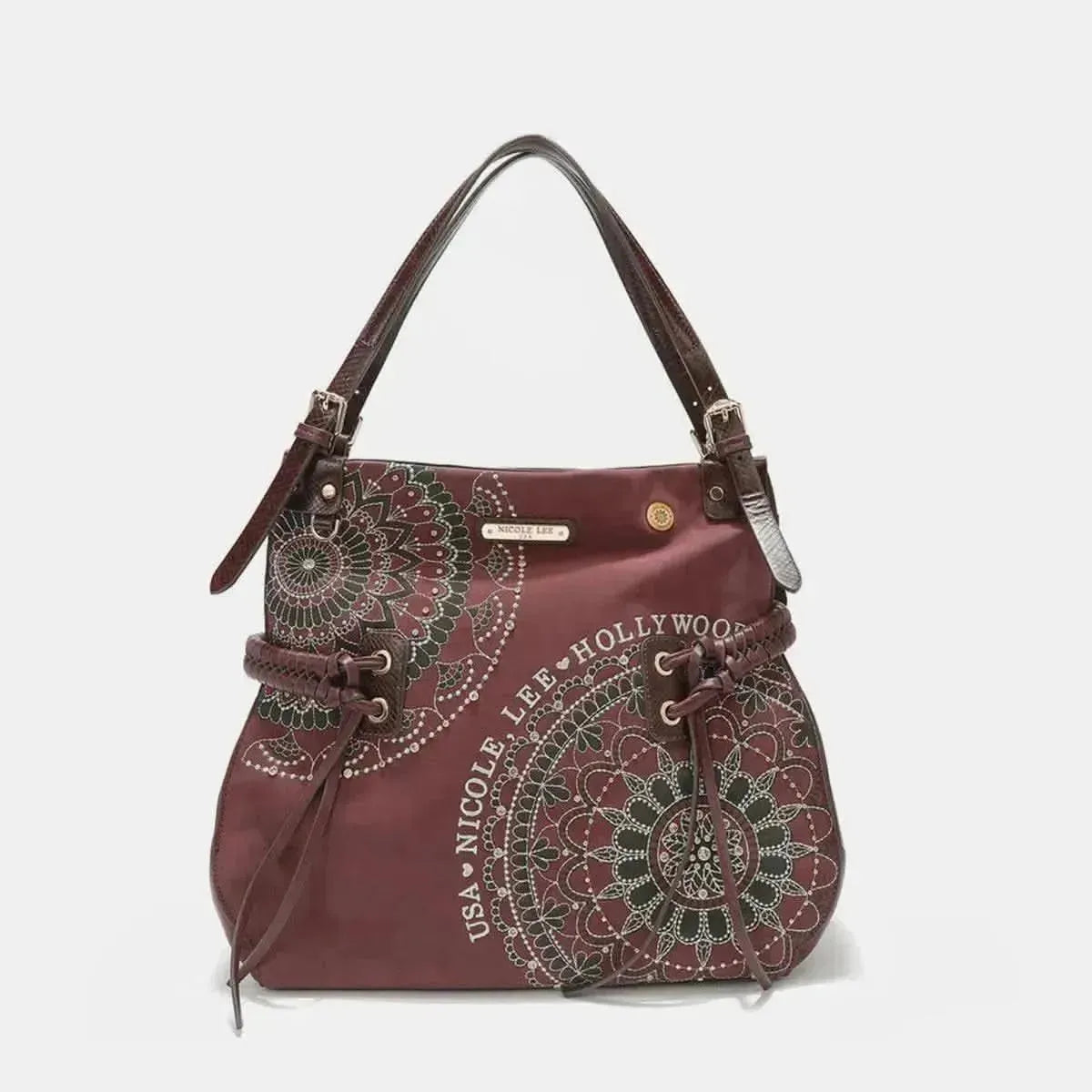 Nicole Lee USA Side Braided Tassel Inlaid Rhinestone Embroidery Hobo Bag - Bad Moms Club