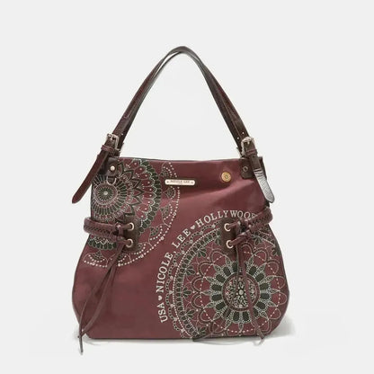 Nicole Lee USA Side Braided Tassel Inlaid Rhinestone Embroidery Hobo Bag - Bad Moms Club
