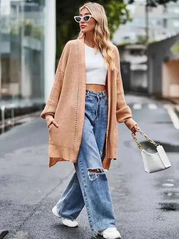 Long Sleeve Waffle-Knit Cardigan - Bad Moms Club