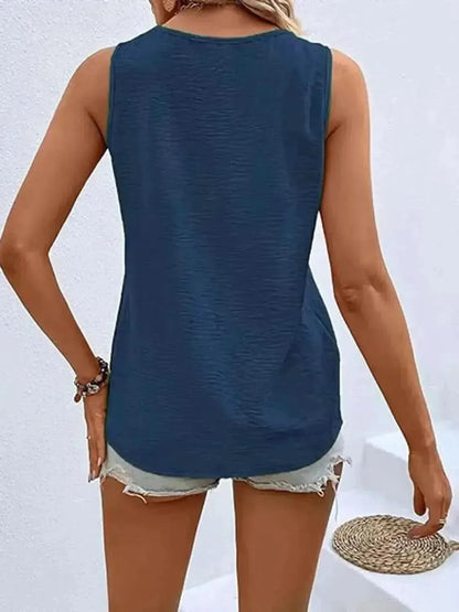 Full Size Decorative Button V-Neck Tank - Bad Moms Club
