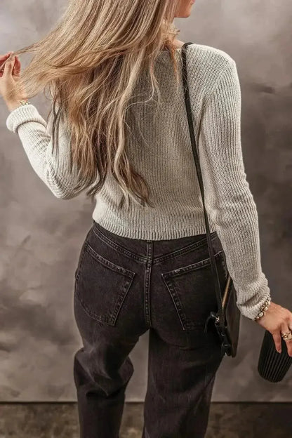 V-Neck Long Sleeve Cropped Cardigan - Bad Moms Club