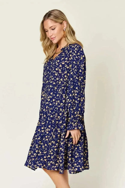 Double Take Full Size Printed Ruffle Hem Long Sleeve Tiered Dress - Bad Moms Club