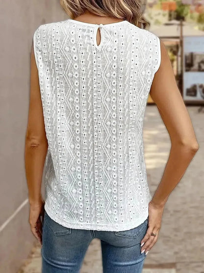 Lace Eyelet Sleeveless Top - Bad Moms Club