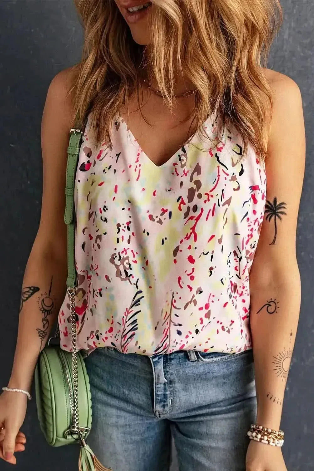 Printed V-Neck Tank - Bad Moms Club