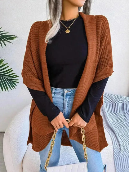Horizontal Ribbing Open Front Slit Cardigan - Bad Moms Club