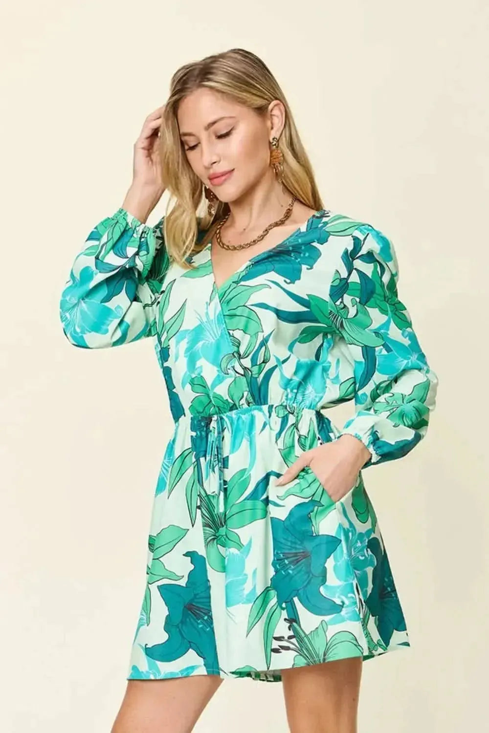 Double Take Full Size Floral Long Sleeve Romper with Pockets - Bad Moms Club