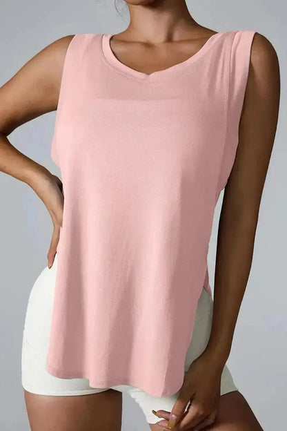 Slit Round Neck Active Tank - Bad Moms Club