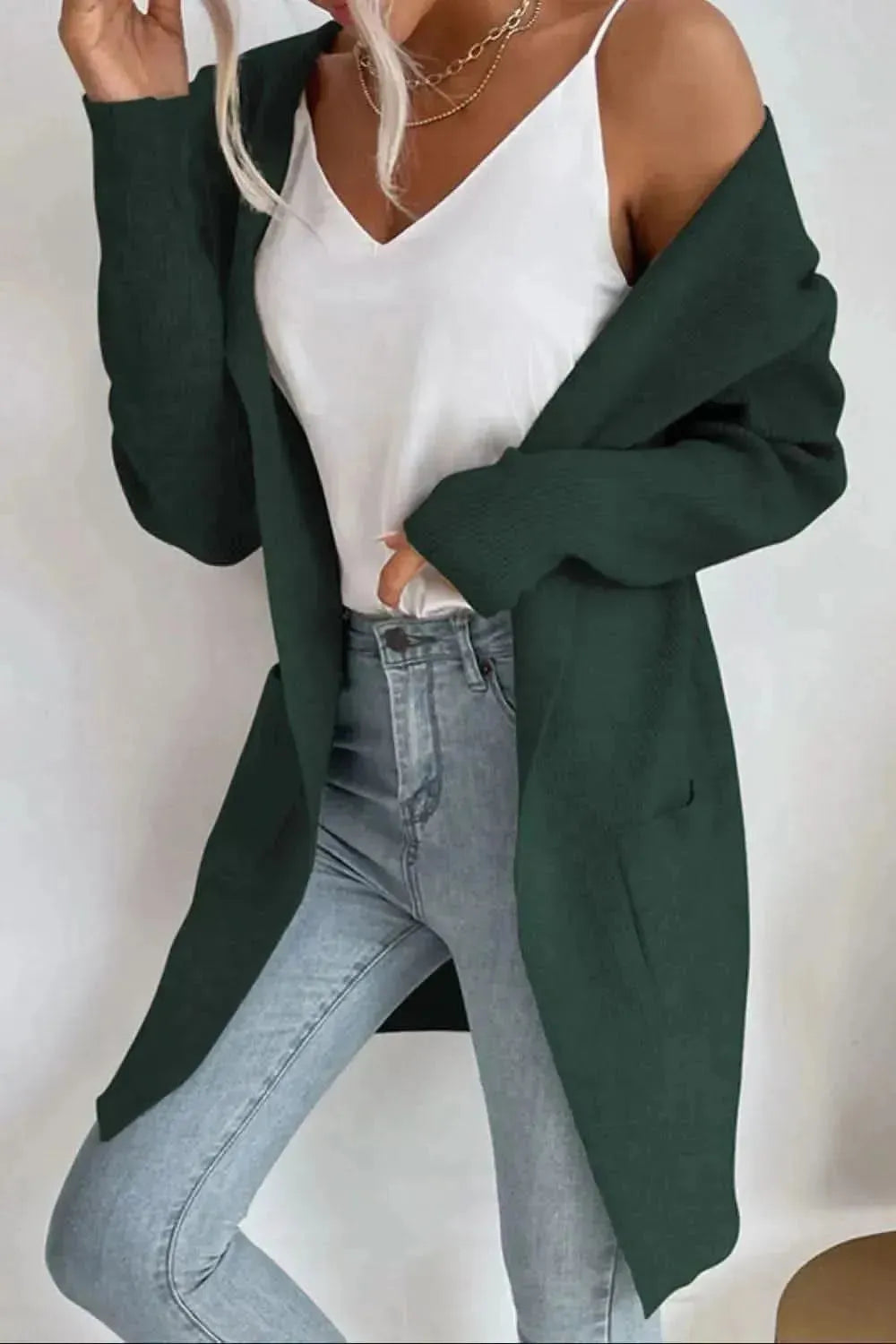 Ribbed Open Front Hooded Cardigan with Pockets - Bad Moms Club