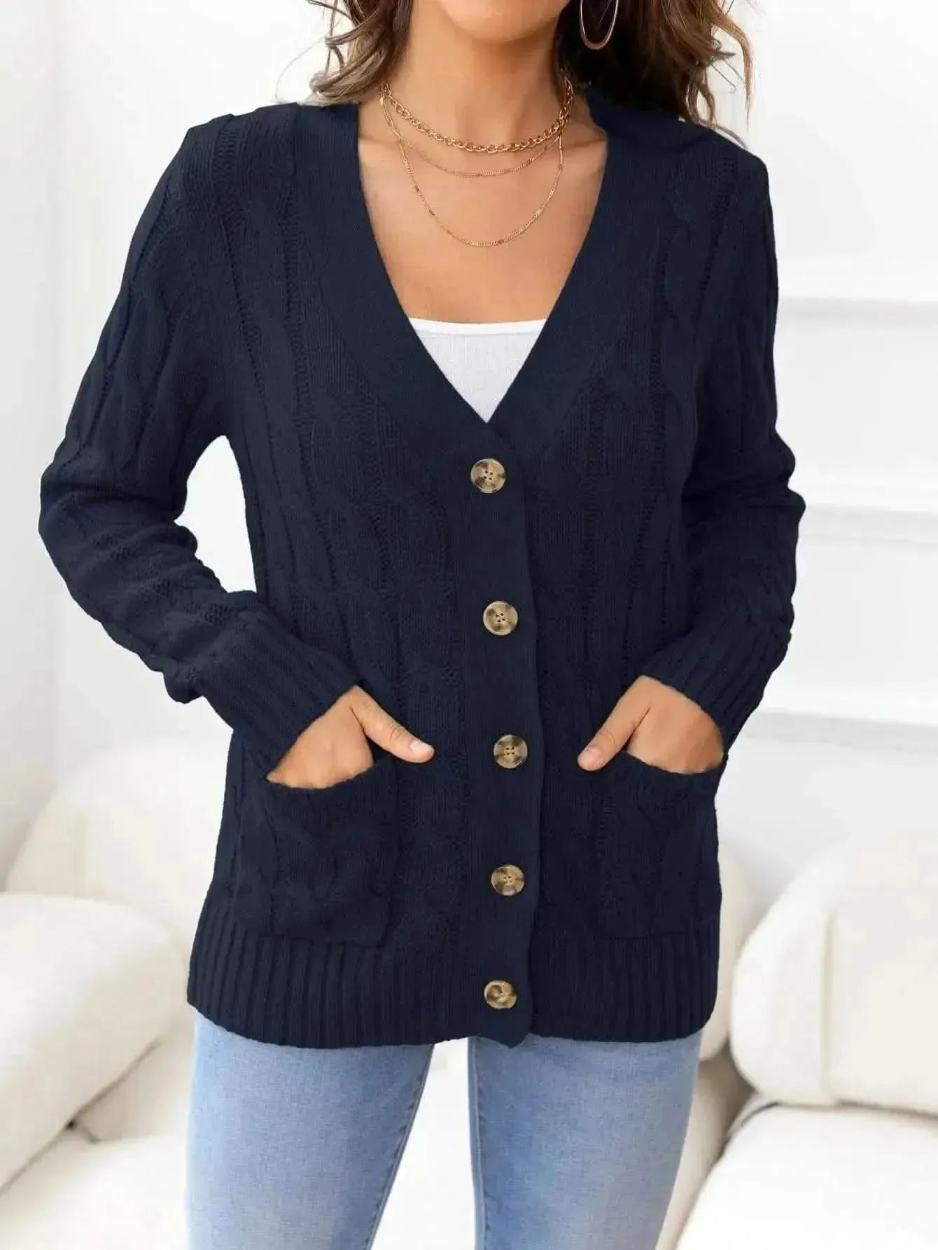 Button Down Cable-Knit Cardigan - Bad Moms Club