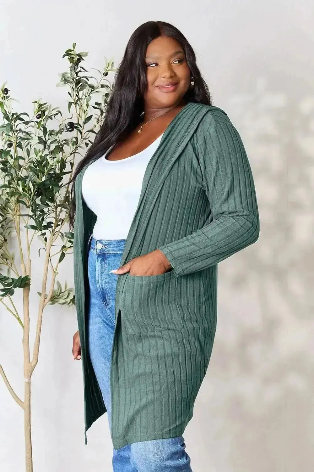 Basic Bae Full Size Hooded Sweater Cardigan - Bad Moms Club