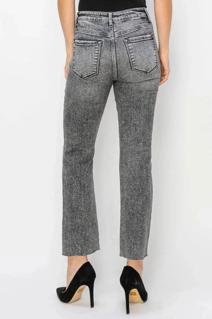 RISEN High Waist Distressed Straight Jeans - Bad Moms Club