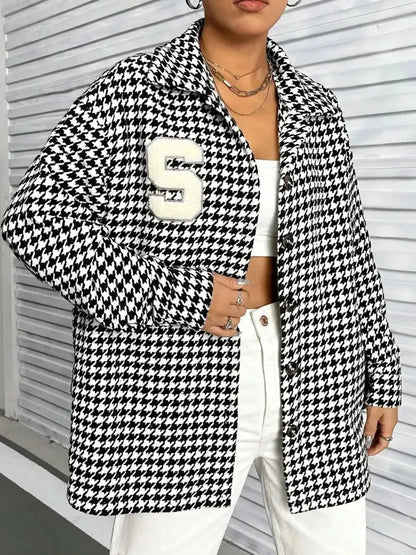 Houndstooth Button Down Long Sleeve Shacket - Bad Moms Club