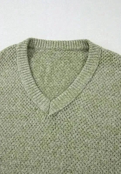 V-Neck Dropped Shoulder Long Sleeve Sweater - Bad Moms Club