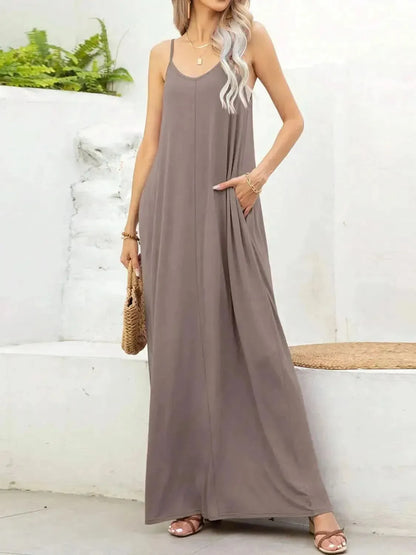V-Neck Maxi Cami Dress with Pockets - Bad Moms Club