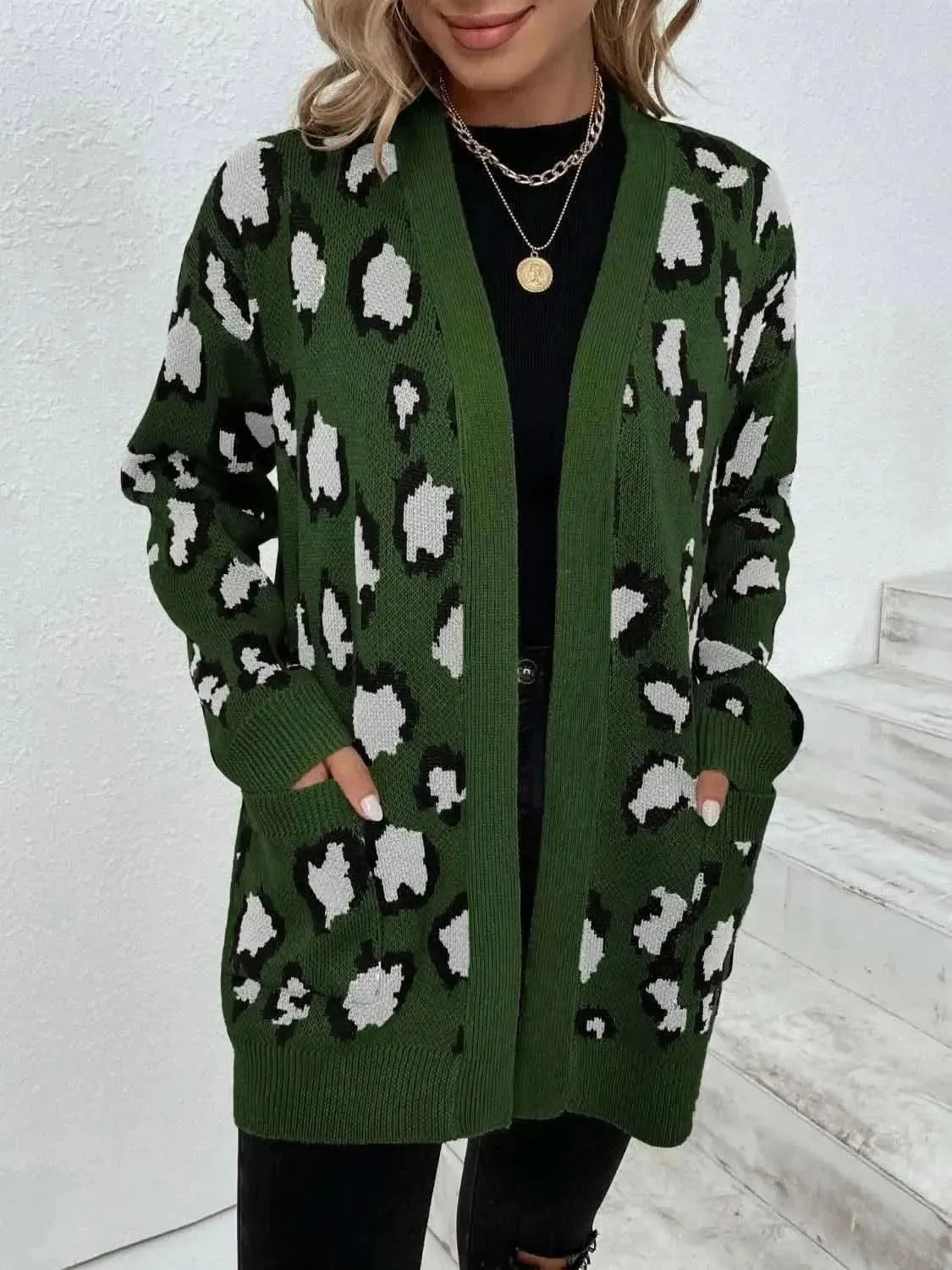 Leopard Open Front Dropped Shoulder Cardigan - Bad Moms Club