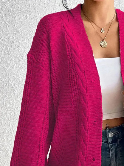 Cable-Knit Button Down Cardigan - Bad Moms Club