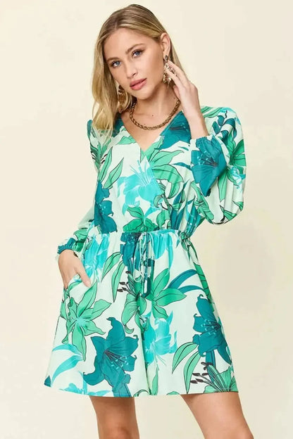 Double Take Full Size Floral Long Sleeve Romper with Pockets - Bad Moms Club