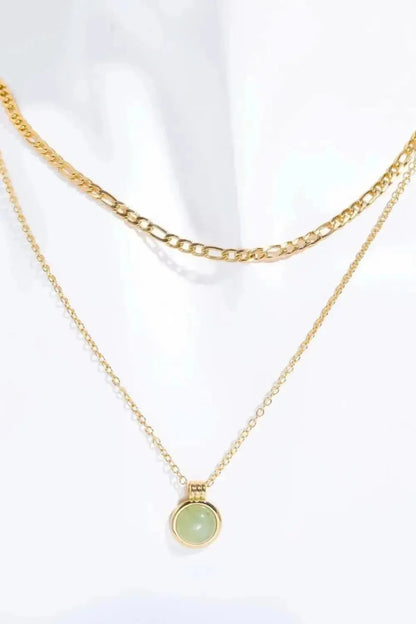 Copper 14K Gold-Plated Round Shape Aventurine Pendant Necklace - Bad Moms Club