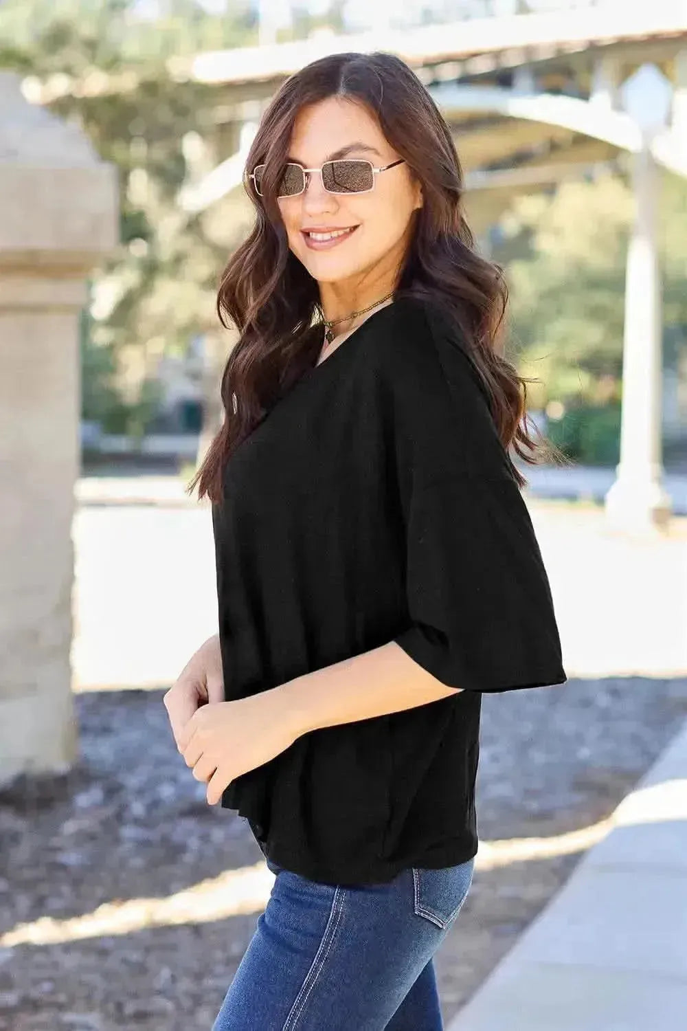 Basic Bae Full Size Round Neck Drop Shoulder T-Shirt - Bad Moms Club