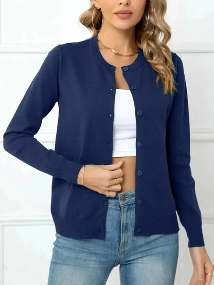 Button Down Round Neck Cardigan - Bad Moms Club