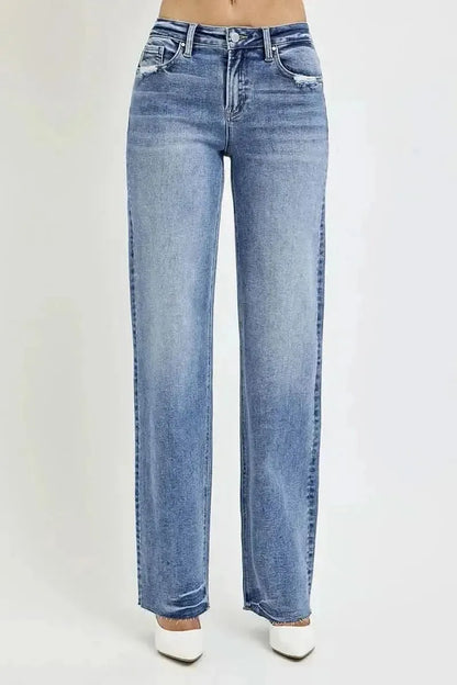 RISEN Full Size High Rise Straight Leg Jeans with Pockets - Bad Moms Club