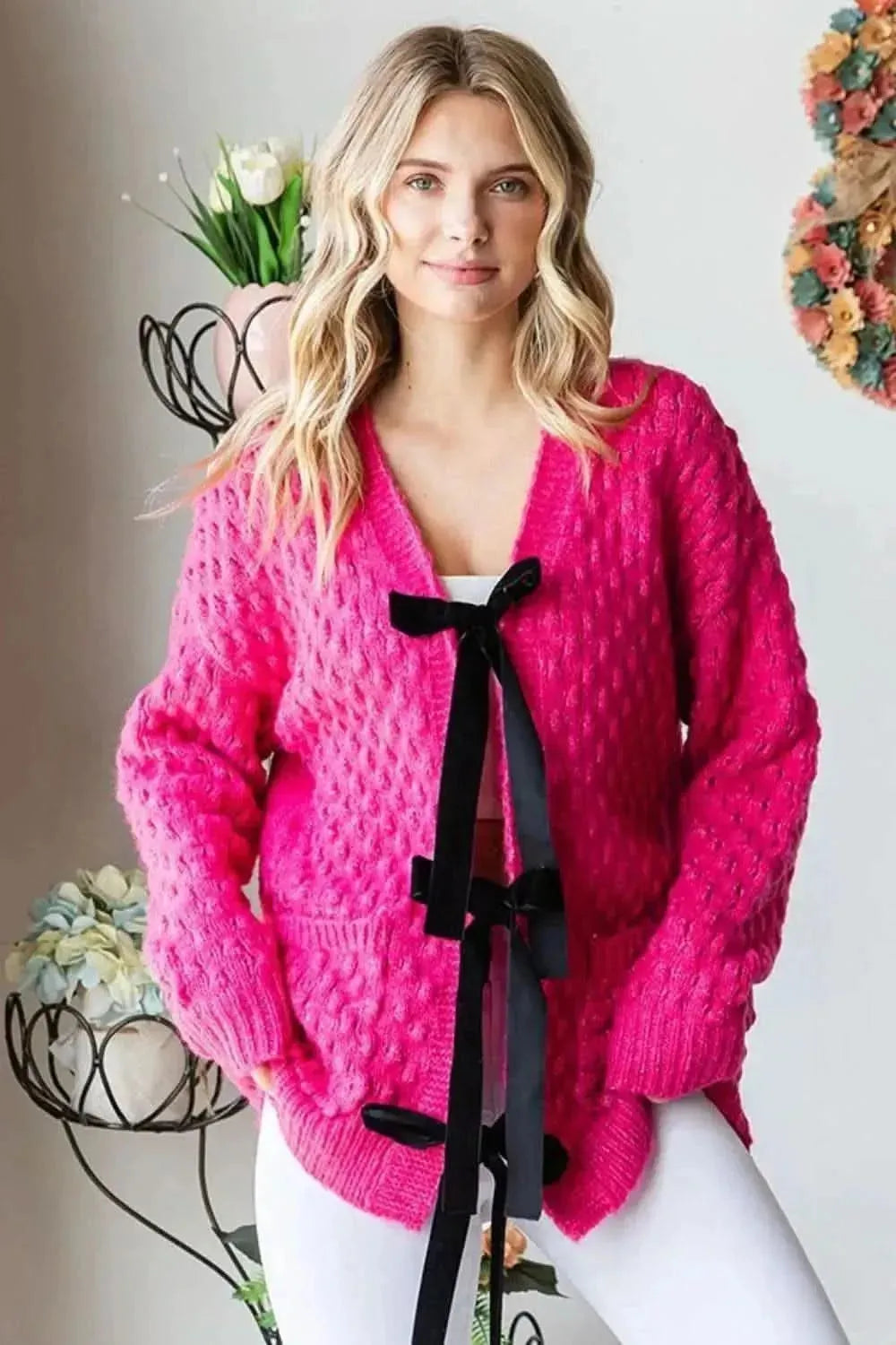 First Love Tie Closure Open Knit Cardigan - Bad Moms Club