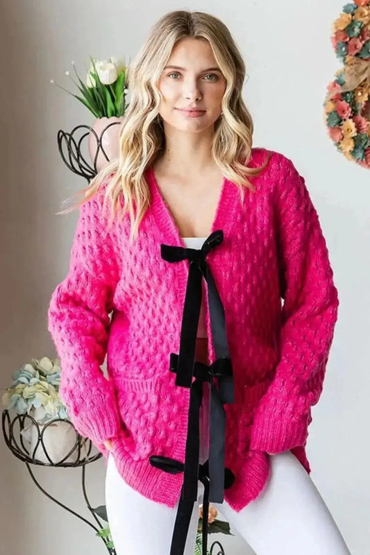 First Love Tie Closure Open Knit Cardigan - Bad Moms Club