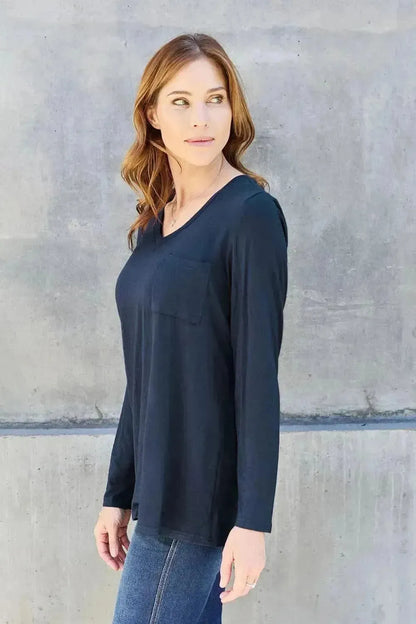 Basic Bae Full Size V-Neck Long Sleeve Top - Bad Moms Club