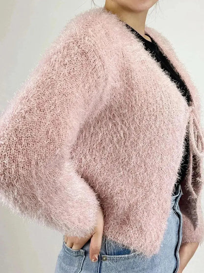 Tied Open Front Dropped Shoulder Cardigan - Bad Moms Club