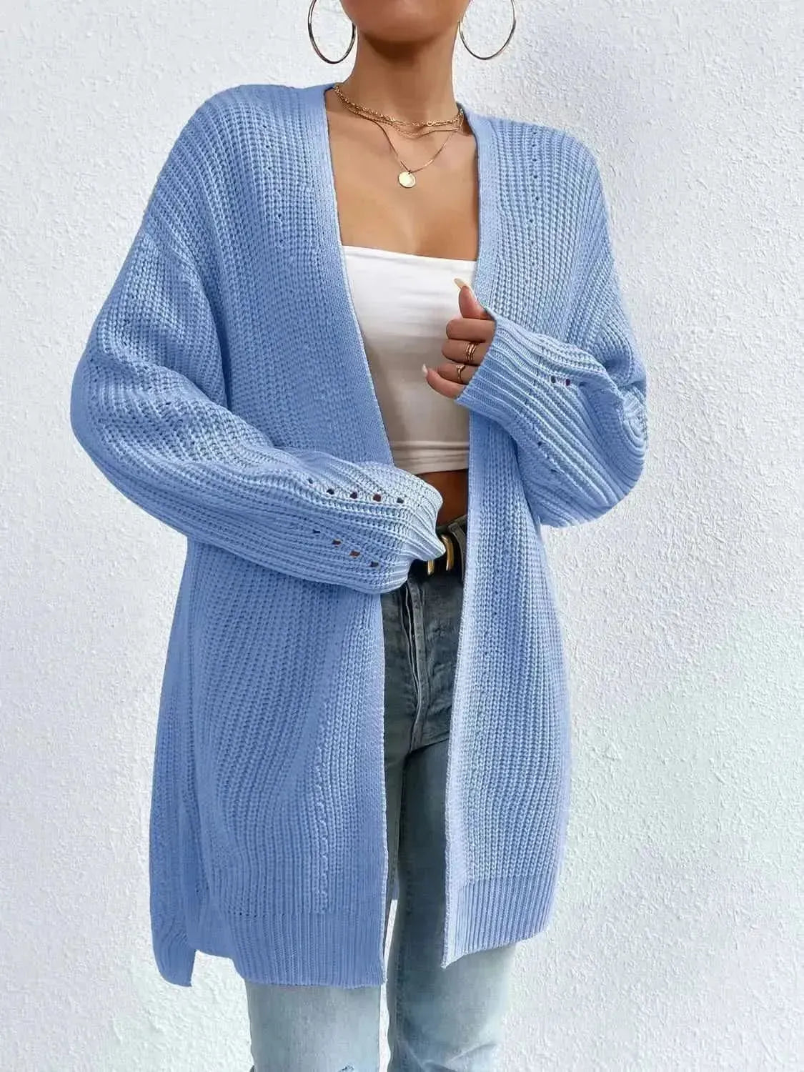 Open Front Dropped Shoulder Slit Cardigan - Bad Moms Club