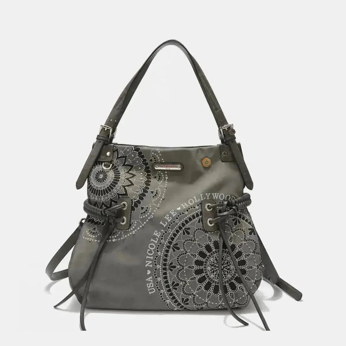 Nicole Lee USA Side Braided Tassel Inlaid Rhinestone Embroidery Hobo Bag - Bad Moms Club