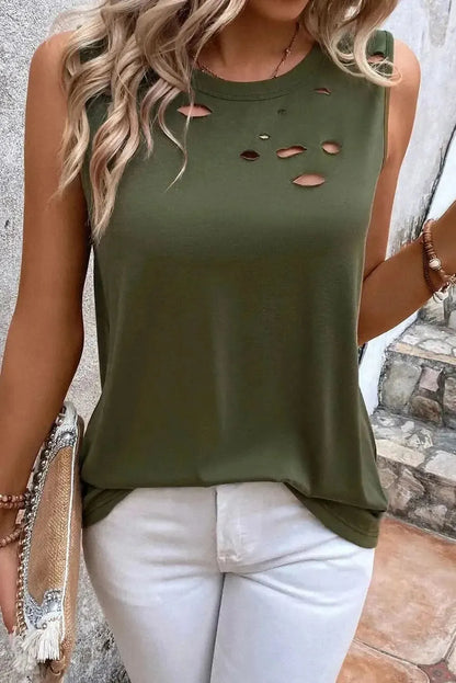 Cutout Round Neck Tank - Bad Moms Club