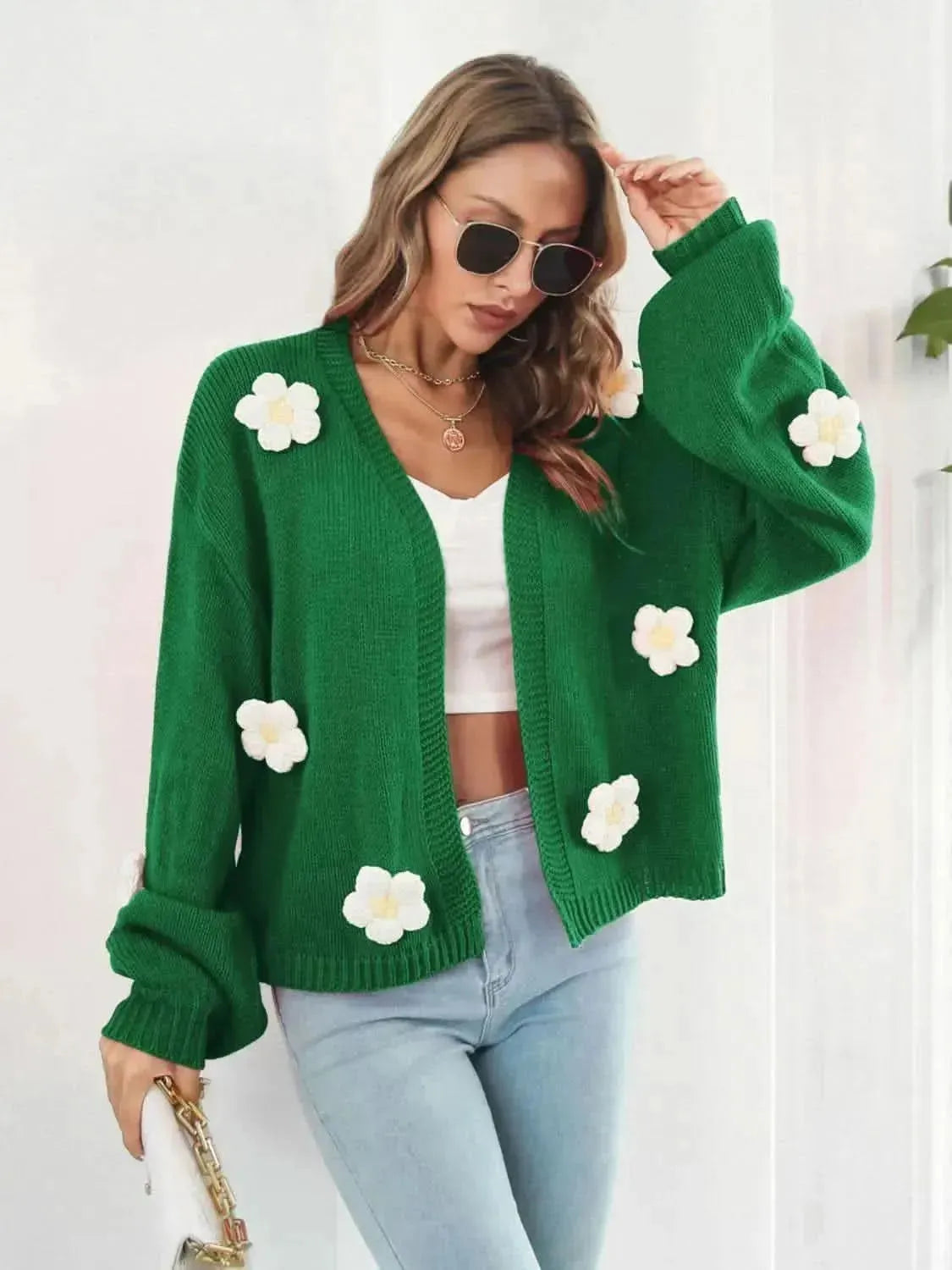 Floral Open Front Long Sleeve Cardigan - Bad Moms Club