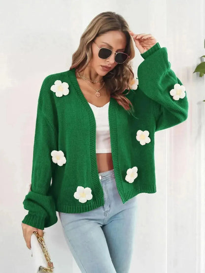 Floral Open Front Long Sleeve Cardigan - Bad Moms Club