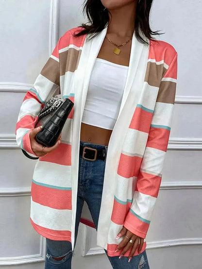 Striped Open Front Longline Cardigan - Bad Moms Club
