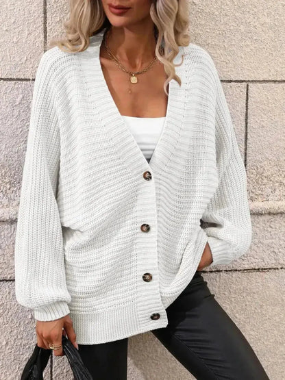 Button Down Horizontal-Ribbing Longline Cardigan - Bad Moms Club