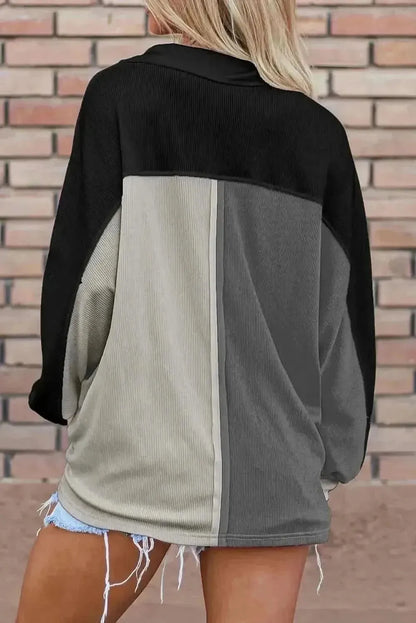 Pocketed Contrast Long Sleeve Sweatshirt - Bad Moms Club