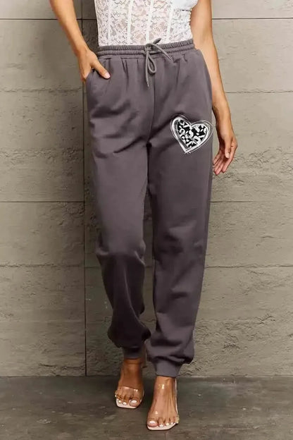 Simply Love Simply Love Full Size Drawstring Heart Graphic Long Sweatpants - Bad Moms Club