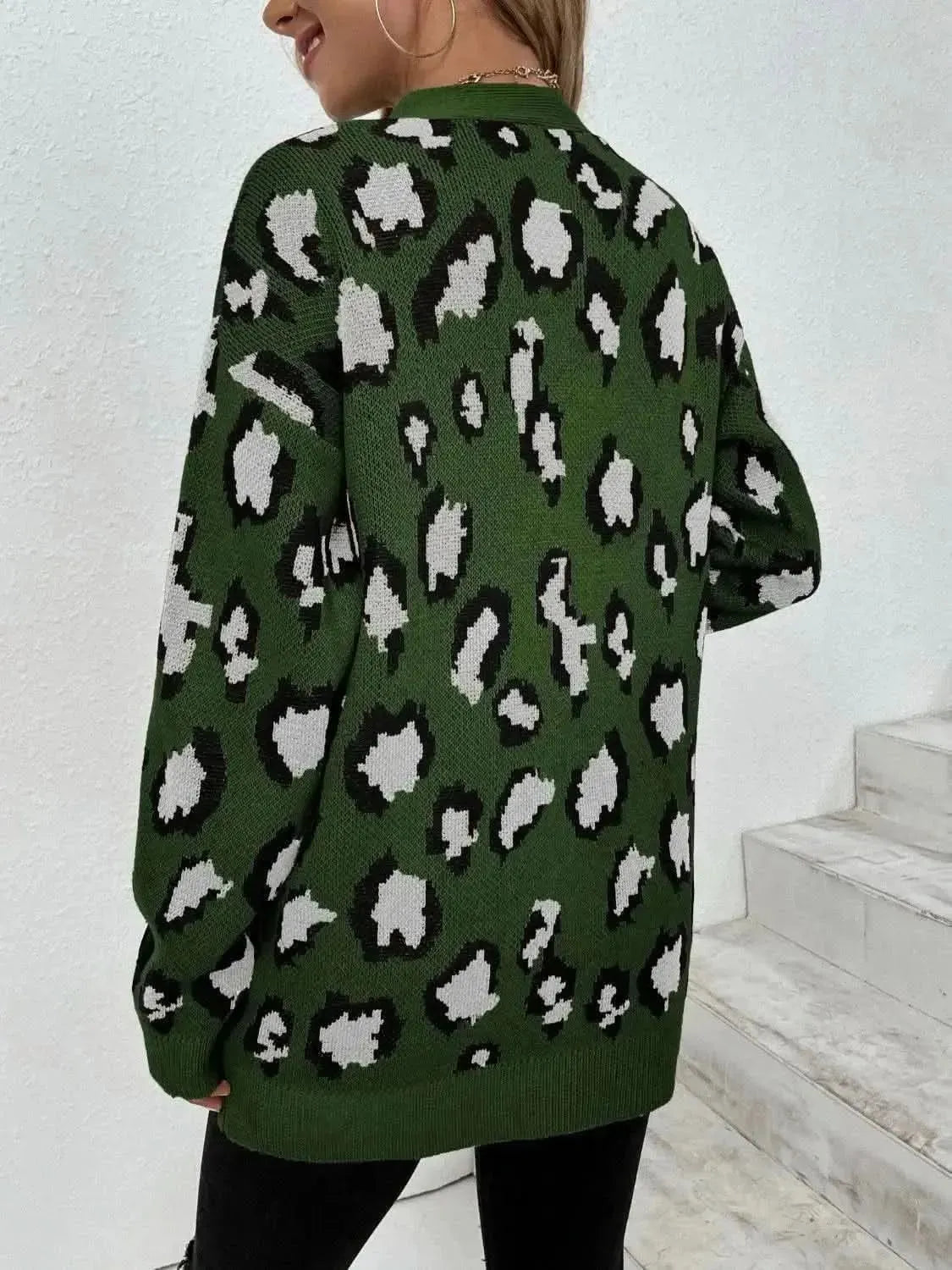 Leopard Open Front Dropped Shoulder Cardigan - Bad Moms Club