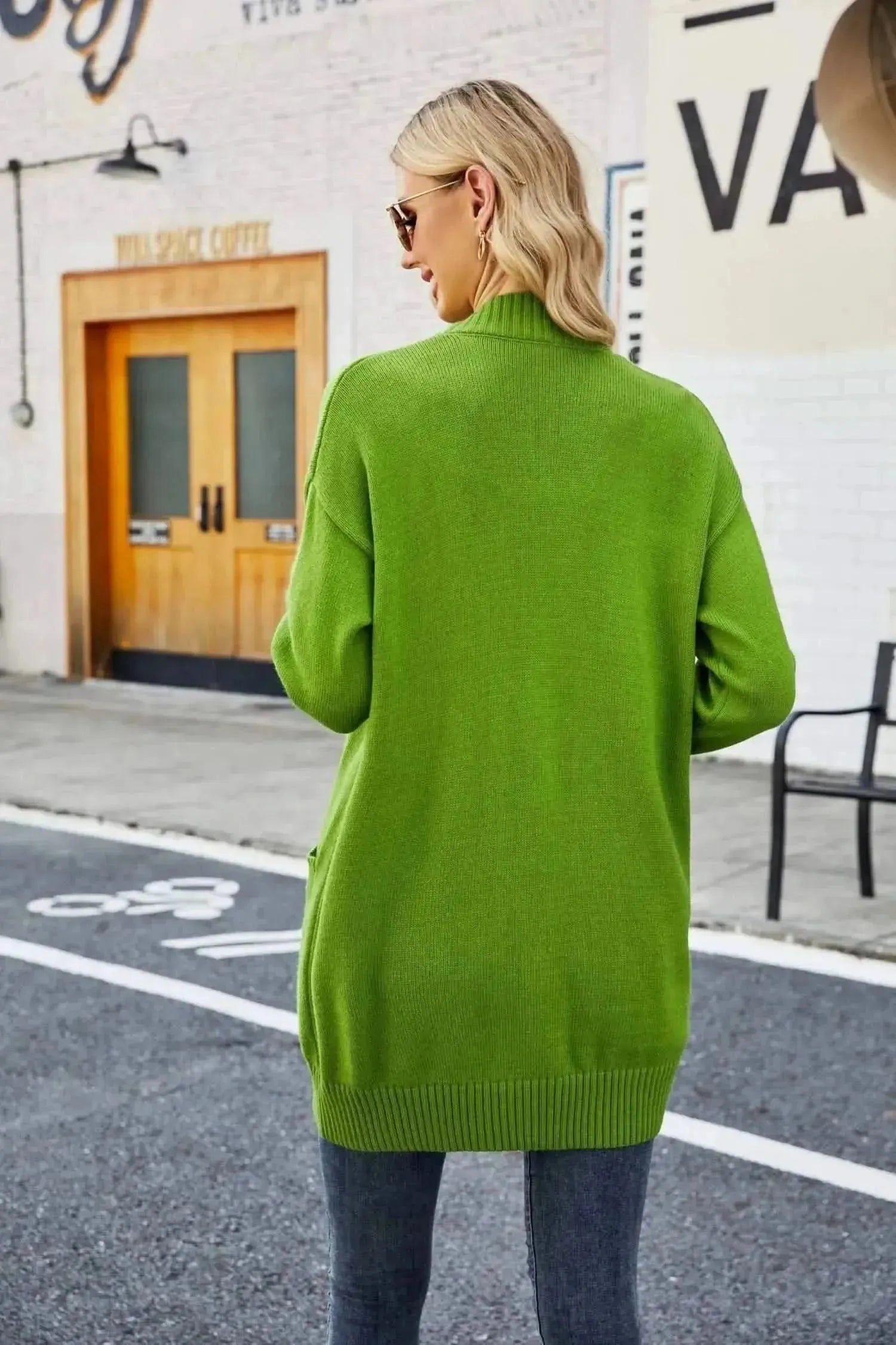 Ribbed Trim Dropped Shoulder Pocketed Cardigan - Bad Moms Club